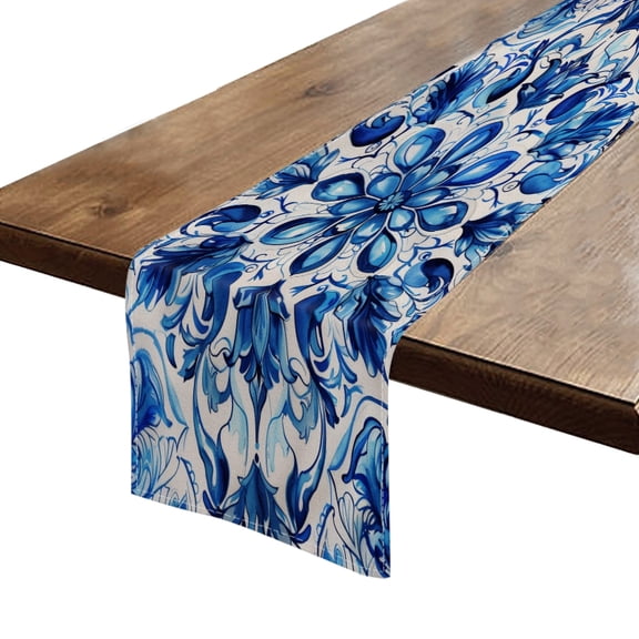 BaHomeck Table Runner 13*72 In,Set Of 1 Blue And White Pattern In The Style Of Traditional High Density Cotton Linens Machine Washable Table Runner For Kitchen Dining Table Coffee Table Decor