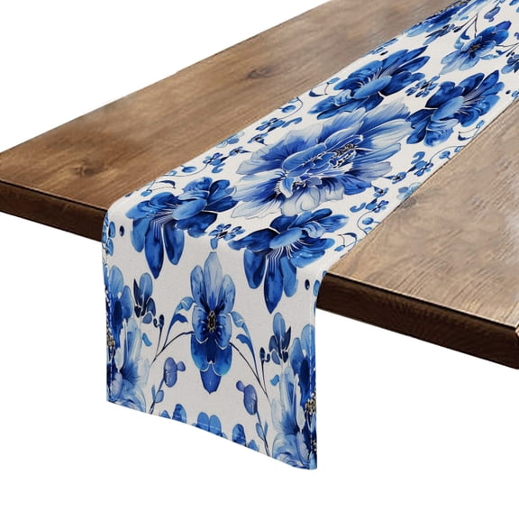 BaHomeck Table Runner 13*72 In,Set Of 1 Blue And White Porcelain Pattern With Flowers High Density Cotton Linens Machine Washable Table Runner For Kitchen Dining Table Coffee Table Decor