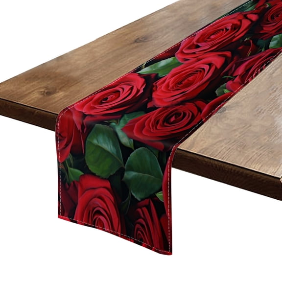 BaHomeck Table Runner 13*72 In,Set Of 1 Bouquet Of Red Roses With Vibrant Rich Colors High Density Cotton Linens Machine Washable Table Runner For Kitchen Dining Table Coffee Table Decor