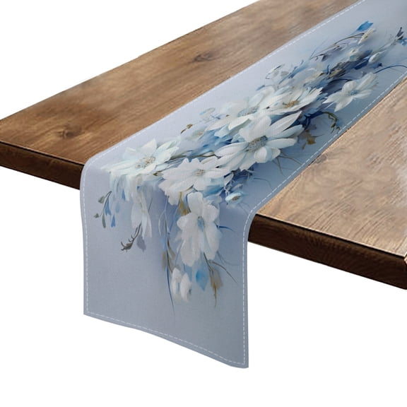 BaHomeck Table Runner 13*72 In,Set Of 1 Bouquet Of White And Blue Flowers High Density Cotton Linens Machine Washable Table Runner For Kitchen Dining Table Coffee Table Decor