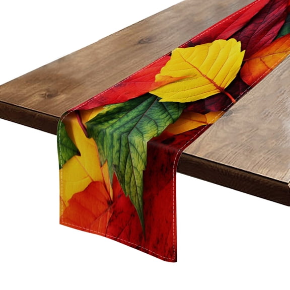 BaHomeck Table Runner 13*72 In,Set Of 1 Colorful Autumn Leaves In Red And Green Hues High Density Cotton Linens Machine Washable Table Runner For Kitchen Dining Table Coffee Table Decor