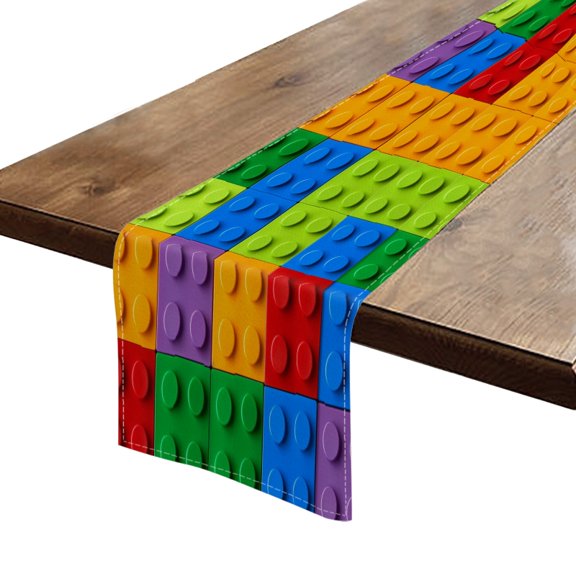 BaHomeck Table Runner 13*72 In,Set Of 1 Colorful Blocks Drawing High Density Cotton Linens Machine Washable Table Runner For Kitchen Dining Table Coffee Table Decor