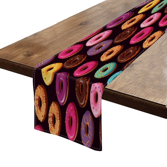 BaHomeck Table Runner 13*72 In,Set Of 1 Colorful Donuts With Sprinkles High Density Cotton Linens Machine Washable Table Runner For Kitchen Dining Table Coffee Table Decor