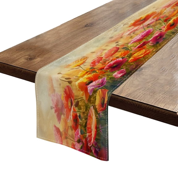 BaHomeck Table Runner 13*72 In,Set Of 1 Colorful Poppy Field Blooming Flowers In The Sun High Density Cotton Linens Machine Washable Table Runner For Kitchen Dining Table Coffee Table Decor