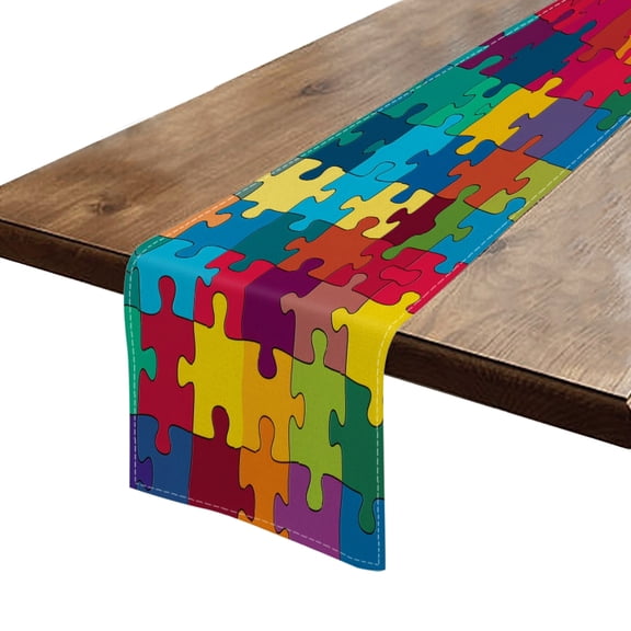 BaHomeck Table Runner 13*72 In,Set Of 1 Colorful Puzzle Background High Density Cotton Linens Machine Washable Table Runner For Kitchen Dining Table Coffee Table Decor