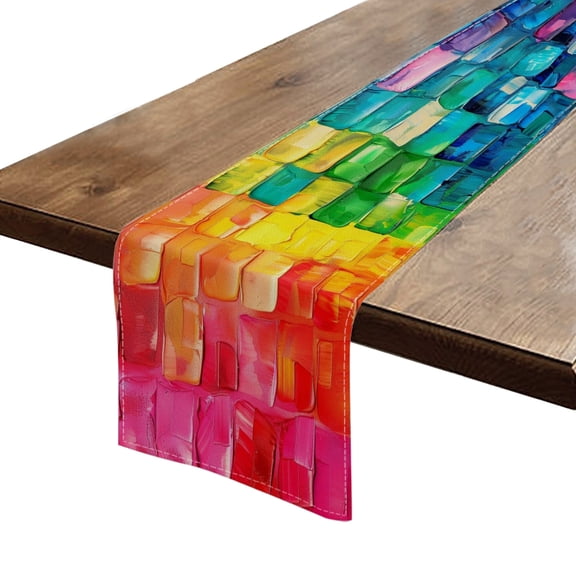 BaHomeck Table Runner 13*72 In,Set Of 1 Colorful Rainbow Background Made Of Squares High Density Cotton Linens Machine Washable Table Runner For Kitchen Dining Table Coffee Table Decor