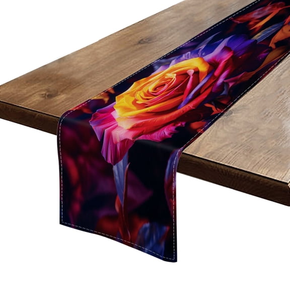 BaHomeck Table Runner 13*72 In,Set Of 1 Colorful Rainbow-Hued Rose With Leaves High Density Cotton Linens Machine Washable Table Runner For Kitchen Dining Table Coffee Table Decor