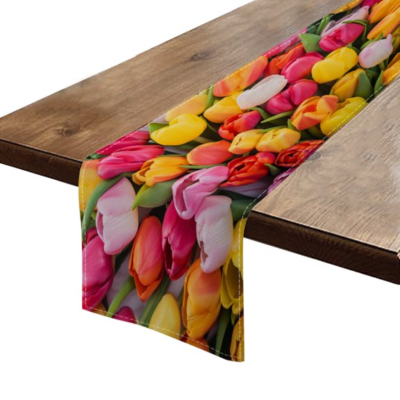 BaHomeck Table Runner 13*72 In,Set Of 1 Colorful Tulip High Density Cotton Linens Machine Washable Table Runner For Kitchen Dining Table Coffee Table Decor