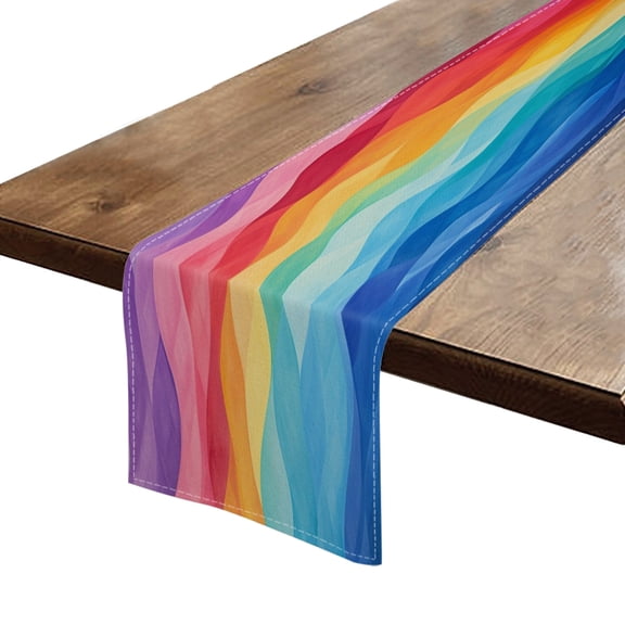 BaHomeck Table Runner 13*72 In,Set Of 1 Colorful Wavy Pattern With Rainbow Of Colors High Density Cotton Linens Machine Washable Table Runner For Kitchen Dining Table Coffee Table Decor