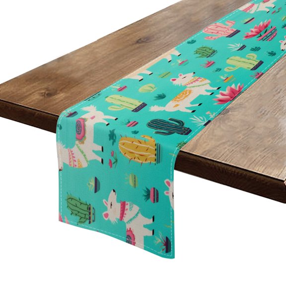 BaHomeck Table Runner 13*72 In,Set Of 1 Cute All-Over Precipitation Design Turquoise Background High Density Cotton Linens Machine Washable Table Runner For Kitchen Dining Table Coffee Table Decor