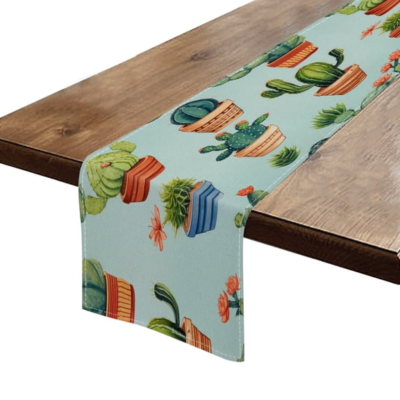 BaHomeck Table Runner 13*72 In,Set Of 1 Cute Cacti In The Pots High Density Cotton Linens Machine Washable Table Runner For Kitchen Dining Table Coffee Table Decor