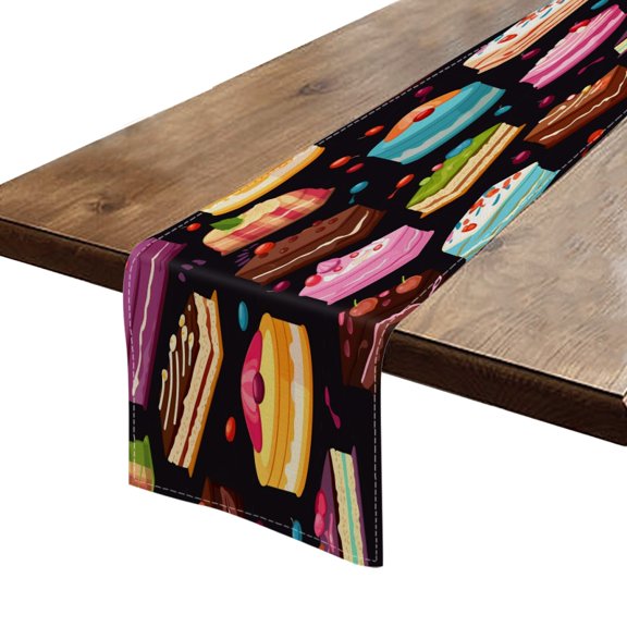 BaHomeck Table Runner 13*72 In,Set Of 1 Cute Cake Seamless Pattern Of Colorful Cakes High Density Cotton Linens Machine Washable Table Runner For Kitchen Dining Table Coffee Table Decor