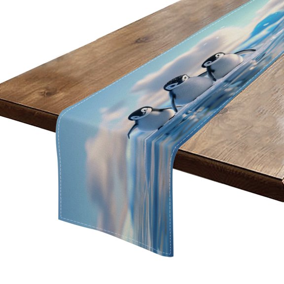 BaHomeck Table Runner 13*72 In,Set Of 1 Cute Penguins In The Arctic High Density Cotton Linens Machine Washable Table Runner For Kitchen Dining Table Coffee Table Decor