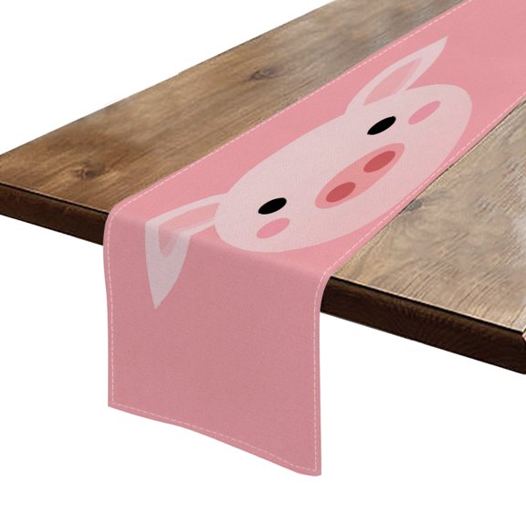 BaHomeck Table Runner 13*72 In,Set Of 1 Cute Pink Pig Face High Density Cotton Linens Machine Washable Table Runner For Kitchen Dining Table Coffee Table Decor