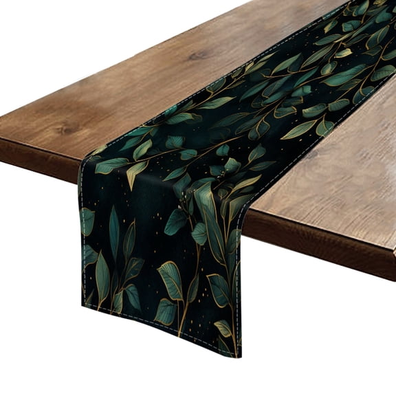 BaHomeck Table Runner 13*72 In,Set Of 1 Dark Green Leaves And Branches High Density Cotton Linens Machine Washable Table Runner For Kitchen Dining Table Coffee Table Decor