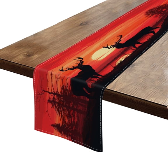 BaHomeck Table Runner 13*72 In,Set Of 1 Deer On Meadow Animals Autumn Season High Density Cotton Linens Machine Washable Table Runner For Kitchen Dining Table Coffee Table Decor