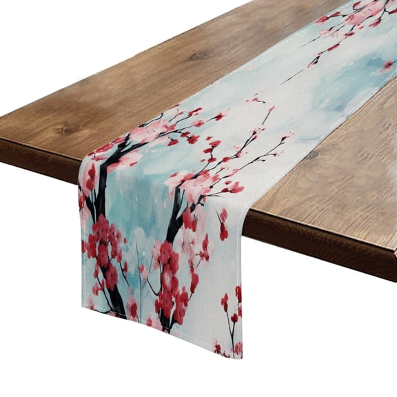 BaHomeck Table Runner 13*72 In,Set Of 1 Delicate Cherry Blossom Pattern High Density Cotton Linens Machine Washable Table Runner For Kitchen Dining Table Coffee Table Decor