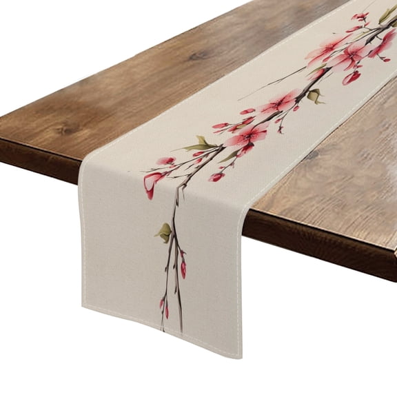 BaHomeck Table Runner 13*72 In,Set Of 1 Delicate Peach Blossom Branches With Pink Flowers High Density Cotton Linens Machine Washable Table Runner For Kitchen Dining Table Coffee Table Decor