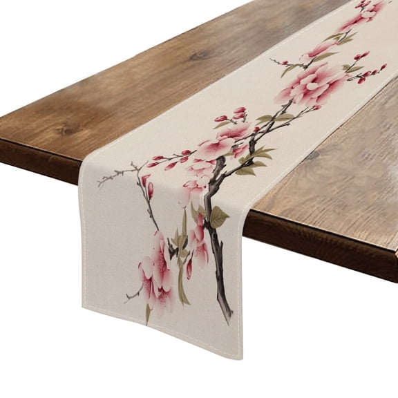 BaHomeck Table Runner 13*72 In,Set Of 1 Delicate Pink Peach Blossom Branch With Blooming Flowers High Density Cotton Linens Machine Washable Table Runner For Kitchen Dining Table Coffee Table Decor