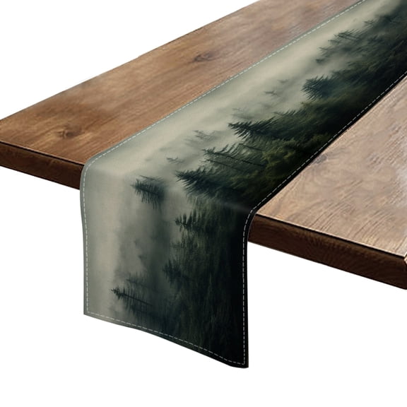 BaHomeck Table Runner 13*72 In,Set Of 1 Dense Forest Shrouded In Mist With Tall Trees High Density Cotton Linens Machine Washable Table Runner For Kitchen Dining Table Coffee Table Decor