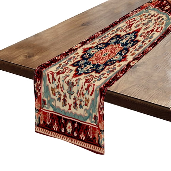 BaHomeck Table Runner 13*72 In,Set Of 1 Design With Arabesque Patterns And Floral Motifs High Density Cotton Linens Machine Washable Table Runner For Kitchen Dining Table Coffee Table Decor