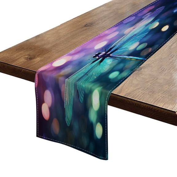 BaHomeck Table Runner 13*72 In,Set Of 1 Dragonfly With Iridescent Wings High Density Cotton Linens Machine Washable Table Runner For Kitchen Dining Table Coffee Table Decor