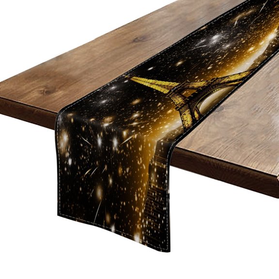 BaHomeck Table Runner 13*72 In,Set Of 1 Eiffel Tower With Gold And Black Background High Density Cotton Linens Machine Washable Table Runner For Kitchen Dining Table Coffee Table Decor