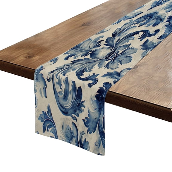 BaHomeck Table Runner 13*72 In,Set Of 1 Elegant Pattern In Blue And White Masterpiece High Density Cotton Linens Machine Washable Table Runner For Kitchen Dining Table Coffee Table Decor