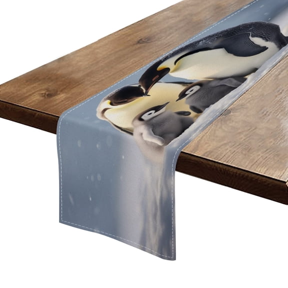 BaHomeck Table Runner 13*72 In,Set Of 1 Family Of Emperor Penguins High Density Cotton Linens Machine Washable Table Runner For Kitchen Dining Table Coffee Table Decor