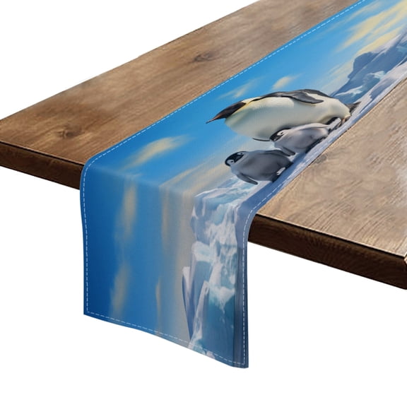 BaHomeck Table Runner 13*72 In,Set Of 1 Family Of Penguins Standing On Ice Floe High Density Cotton Linens Machine Washable Table Runner For Kitchen Dining Table Coffee Table Decor
