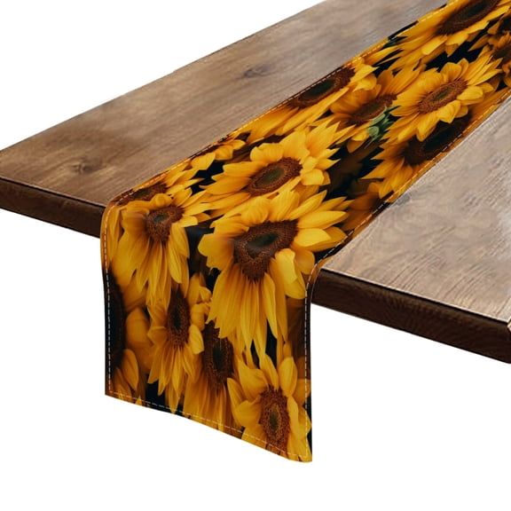 BaHomeck Table Runner 13*72 In,Set Of 1 Field Of Golden Sunflowers Pattern High Density Cotton Linens Machine Washable Table Runner For Kitchen Dining Table Coffee Table Decor