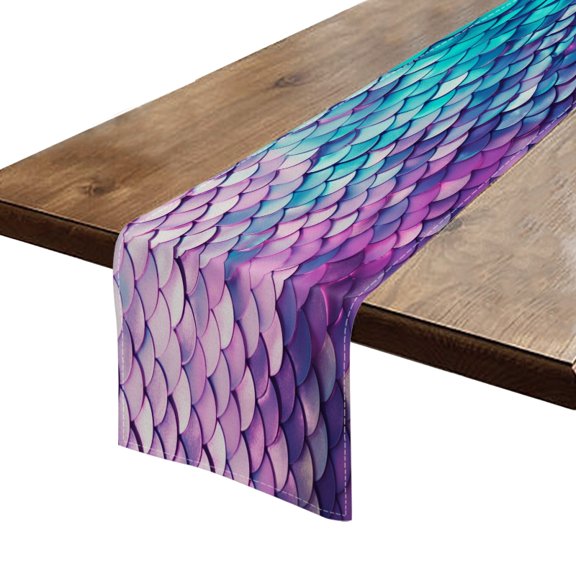 BaHomeck Table Runner 13*72 In,Set Of 1 Fish Scales With Purple And Blue Colors High Density Cotton Linens Machine Washable Table Runner For Kitchen Dining Table Coffee Table Decor