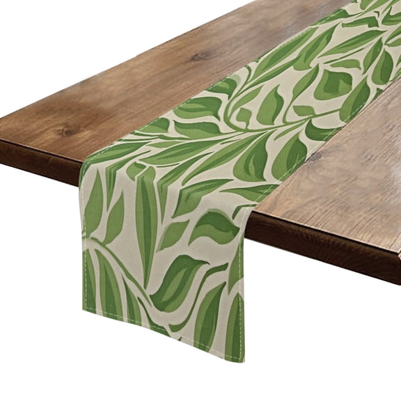 BaHomeck Table Runner 13*72 In,Set Of 1 Green Leaf Pattern On White High Density Cotton Linens Machine Washable Table Runner For Kitchen Dining Table Coffee Table Decor