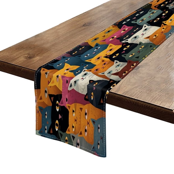 BaHomeck Table Runner 13*72 In,Set Of 1 Group Of Cats All Different Colors High Density Cotton Linens Machine Washable Table Runner For Kitchen Dining Table Coffee Table Decor