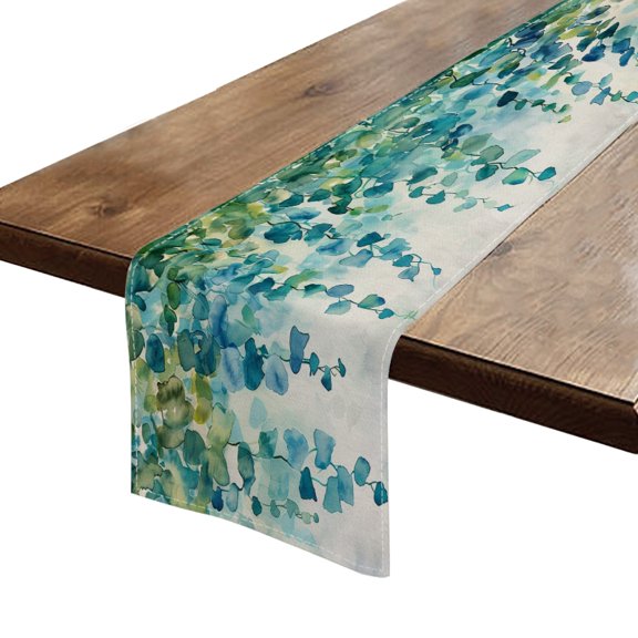 BaHomeck Table Runner 13*72 In,Set Of 1 Hanging Vines With Leaves In Shades Of Blue And Green High Density Cotton Linens Machine Washable Table Runner For Kitchen Dining Table Coffee Table Decor