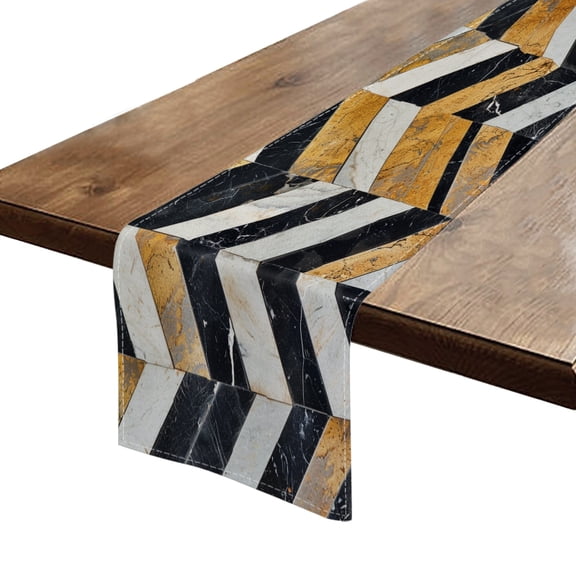BaHomeck Table Runner 13*72 In,Set Of 1 Herringbone Pattern Made Of Black And White Marble Tiles High Density Cotton Linens Machine Washable Table Runner For Kitchen Dining Table Coffee Table Decor