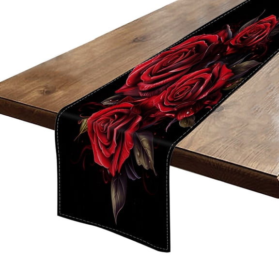 BaHomeck Table Runner 13*72 In,Set Of 1 Illustration Of Red Roses Vector Art High Density Cotton Linens Machine Washable Table Runner For Kitchen Dining Table Coffee Table Decor