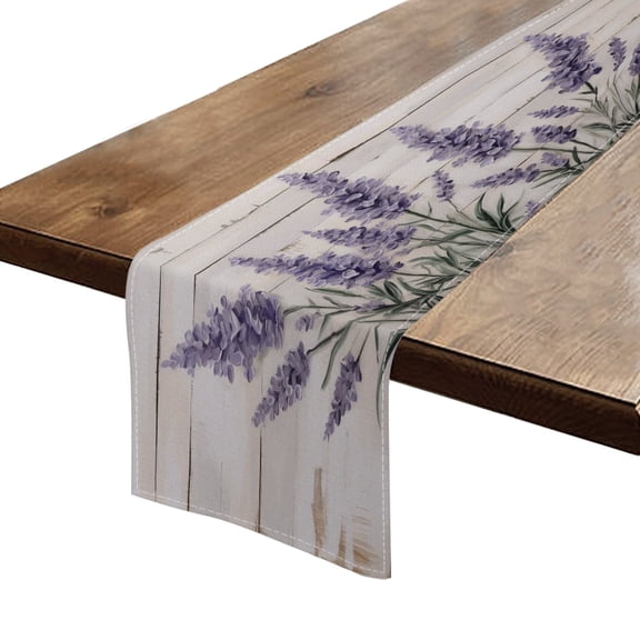 BaHomeck Table Runner 13*72 In,Set Of 1 Lavender Flowers On White Shiplap Wood Wall Background High Density Cotton Linens Machine Washable Table Runner For Kitchen Dining Table Coffee Table Decor