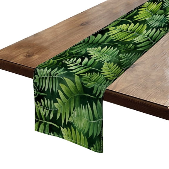 BaHomeck Table Runner 13*72 In,Set Of 1 Light Green Fern Leaves On Dark Emerald Background High Density Cotton Linens Machine Washable Table Runner For Kitchen Dining Table Coffee Table Decor