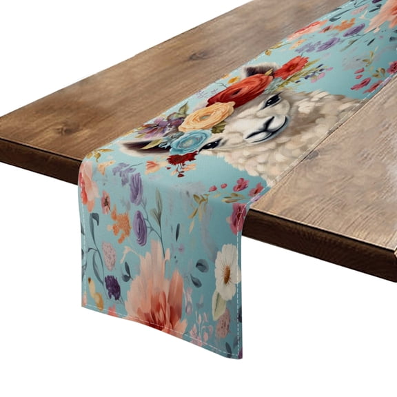 BaHomeck Table Runner 13*72 In,Set Of 1 Llama Wearing Colorful Flower Crown High Density Cotton Linens Machine Washable Table Runner For Kitchen Dining Table Coffee Table Decor