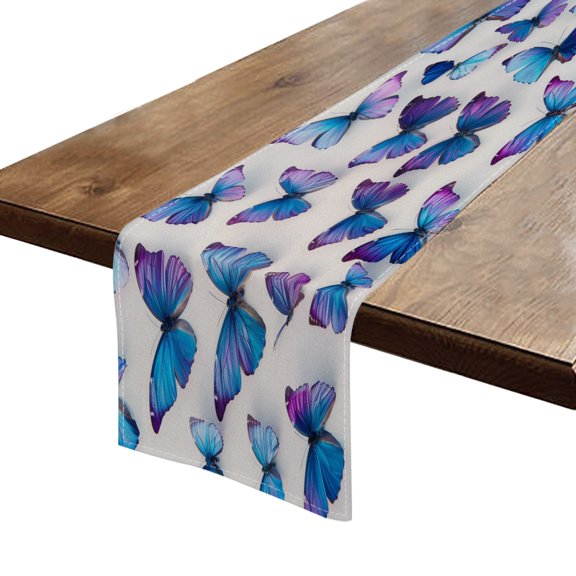 BaHomeck Table Runner 13*72 In,Set Of 1 Lot Of Blue And Purple Butterflies On White Background High Density Cotton Linens Machine Washable Table Runner For Kitchen Dining Table Coffee Table Decor