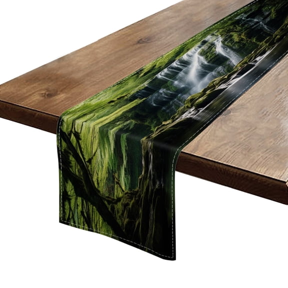 BaHomeck Table Runner 13*72 In,Set Of 1 Majestic Waterfall Cascades Down Moss-Covered Rocks High Density Cotton Linens Machine Washable Table Runner For Kitchen Dining Table Coffee Table Decor