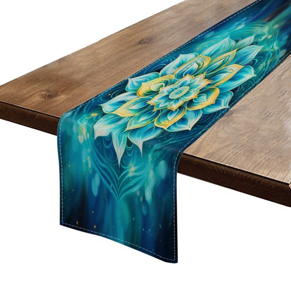 BaHomeck Table Runner 13*72 In,Set Of 1 Mandala Of The Element Air With Blue And Turquoise Colors High Density Cotton Linens Machine Washable Table Runner For Kitchen Dining Table Coffee Table Decor