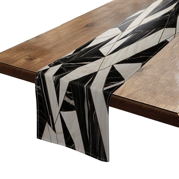 BaHomeck Table Runner 13*72 In,Set Of 1 Marble Texture With Black And White Color Scheme High Density Cotton Linens Machine Washable Table Runner For Kitchen Dining Table Coffee Table Decor