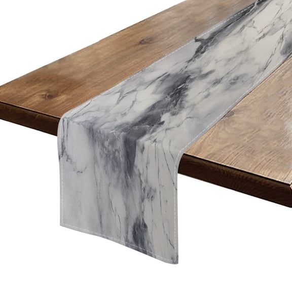 BaHomeck Table Runner 13*72 In,Set Of 1 Marble Texture Of White And Gray Color Scheme High Density Cotton Linens Machine Washable Table Runner For Kitchen Dining Table Coffee Table Decor