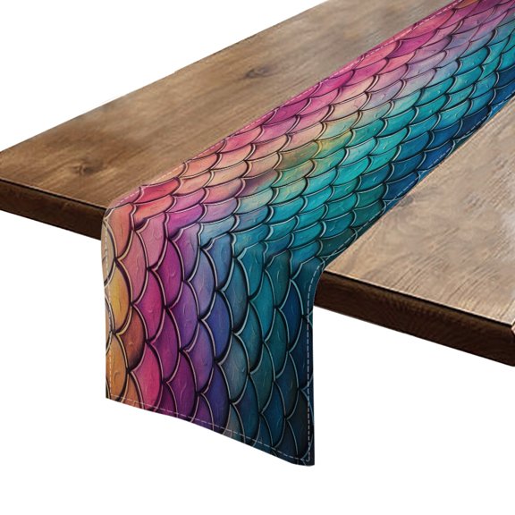 BaHomeck Table Runner 13*72 In,Set Of 1 Merfolk Scale Texture Pattern High Density Cotton Linens Machine Washable Table Runner For Kitchen Dining Table Coffee Table Decor