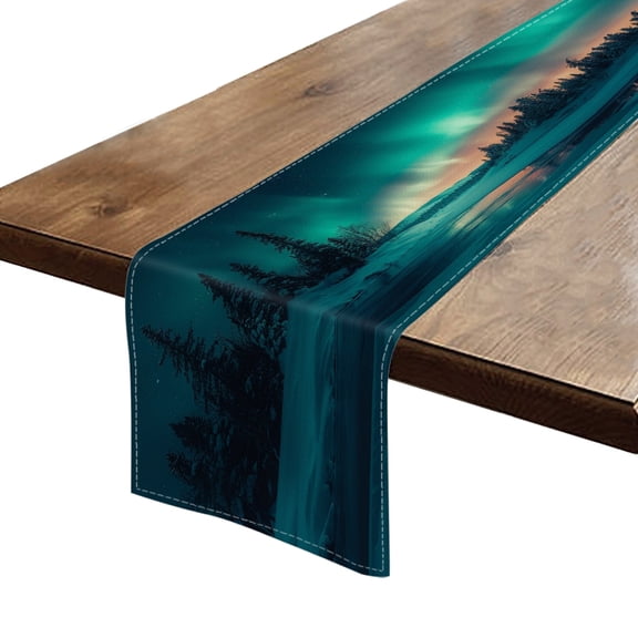 BaHomeck Table Runner 13*72 In,Set Of 1 The Northern Lights Dancing Above Snow-Covered Forests High Density Cotton Linens Machine Washable Table Runner For Kitchen Dining Table Coffee Table Decor