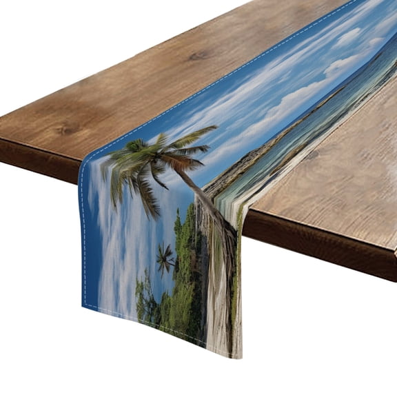 BaHomeck Table Runner 13*72 In,Set Of 1 Palm Tree On The Beach In An Island High Density Cotton Linens Machine Washable Table Runner For Kitchen Dining Table Coffee Table Decor
