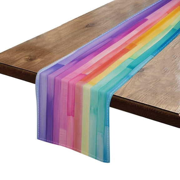 BaHomeck Table Runner 13*72 In,Set Of 1 Rainbow Of Watercolor Stripes High Density Cotton Linens Machine Washable Table Runner For Kitchen Dining Table Coffee Table Decor