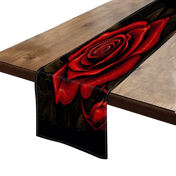 BaHomeck Table Runner 13*72 In,Set Of 1 Red Rose Vector Illustration With Black Background High Density Cotton Linens Machine Washable Table Runner For Kitchen Dining Table Coffee Table Decor